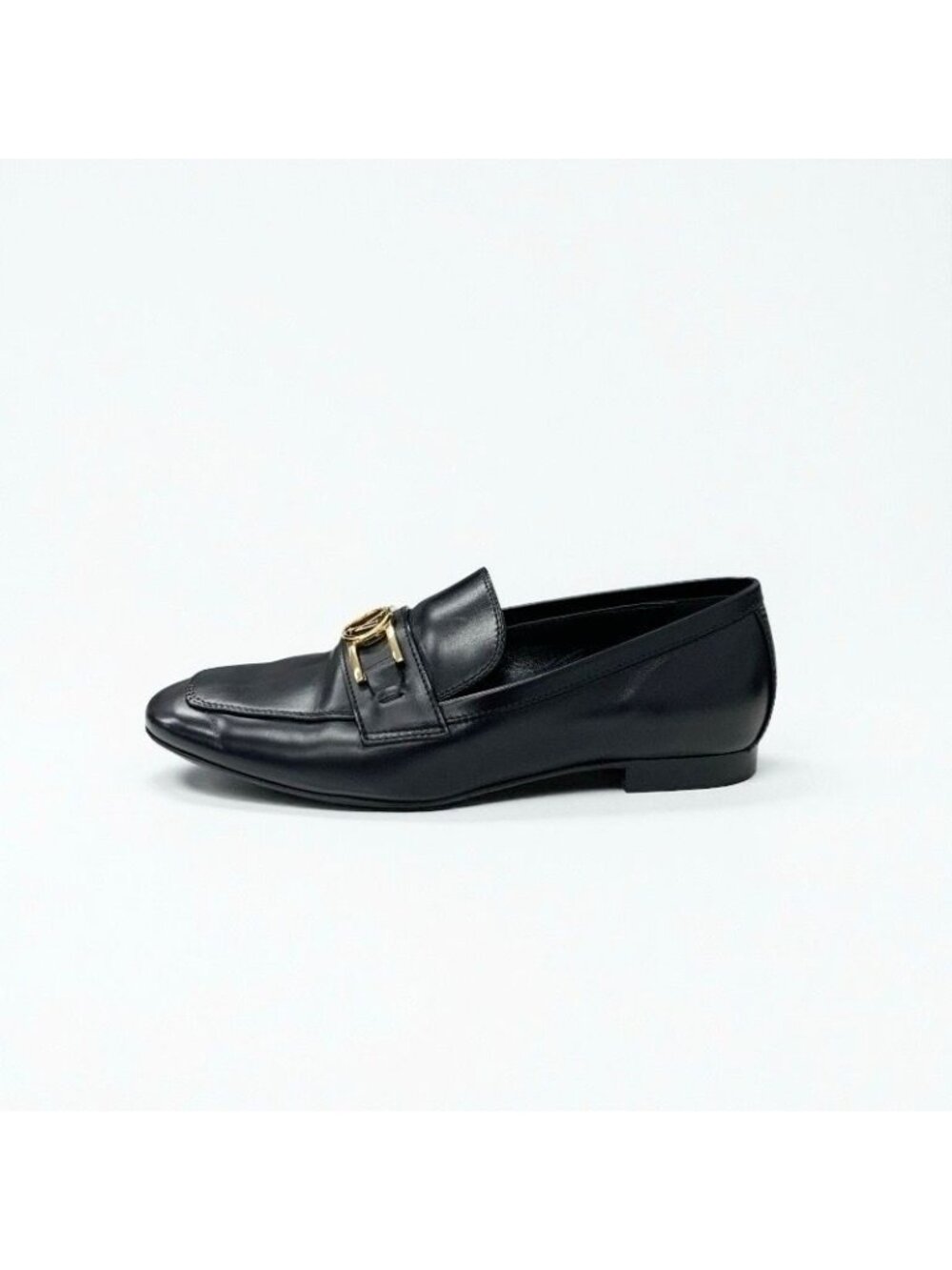 Louis Vuitton Upper Case Line Loafers Leather Shoes Black Gold LV Logo - Picture 3 of 9